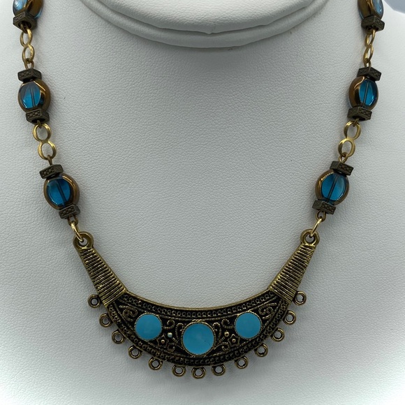 Aqua enamel and glass beaded necklace  GORGEOUS! - Picture 1 of 2